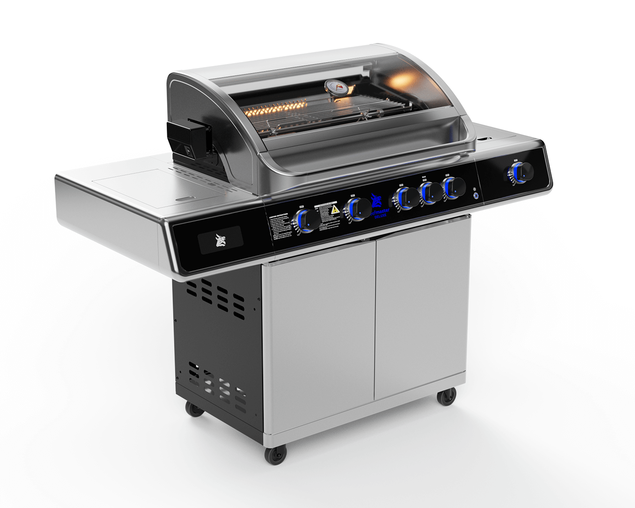 Deluxe Beefmaster T-Series 4 Burner BBQ on Deluxe Cart with Cast Iron Side Burner, , hi-res