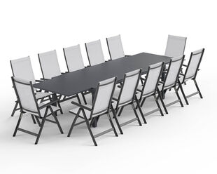 Frankie-Jette 13 Piece Extension Dining Setting - Gunmetal Grey