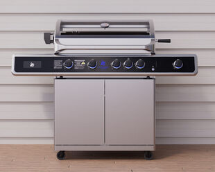 Beefmaster Deluxe T-Series 4 Burner BBQ on Classic Cart with Cast Iron Side Burner