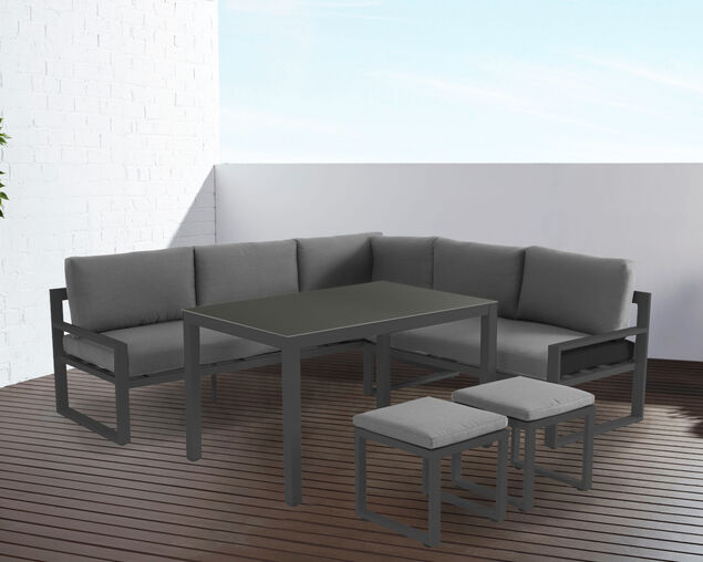 Patmos 5 Piece Low Dining Setting - Gunmetal Grey, Gunmetal Grey, hi-res
