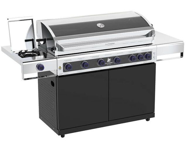 Deluxe Beefmaster 6 Burner BBQ on Classic Cart with Cast Iron Side Burner, , hi-res image number null