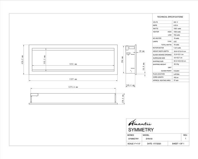 Amantii Smart 50" Clean face Electric Built-in with log and glass, black steel surround, , hi-res