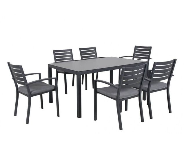 Boston 7 Piece Slatted Dining (Gunmetal Grey), Gunmetal Grey, hi-res image number null