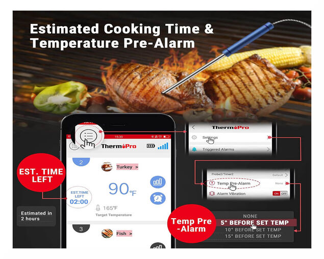 ThermoPro TP25 500ft Wireless Bluetooth Meat Thermometer with 4 Temperature Probes Smart Digital Cooking BBQ Thermometer for Grilling Oven Food