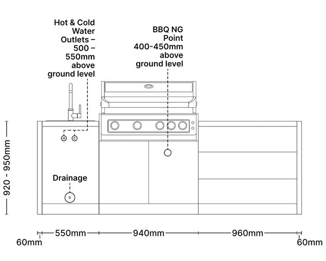 Alfresco Kitchen Co with Deluxe Beefmaster 4 Burner Built-In BBQ ,Single Sink Module and a Double Drawer Module, , hi-res