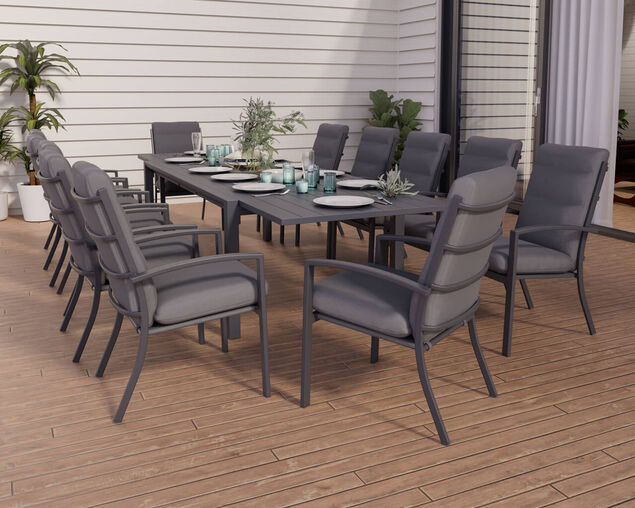 Jette 12 Seater Extension Dining Setting Bundle - Gunmetal Grey, Gunmetal Grey, hi-res