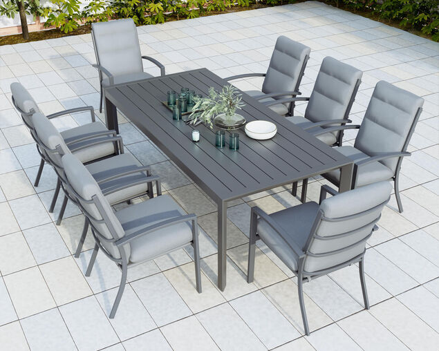 Jette 8 Seater Dining Setting Bundle - Gunmetal Grey, Gunmetal Grey, hi-res