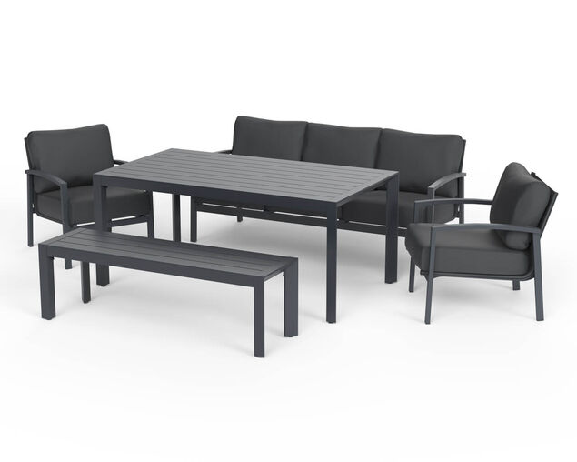 Jette 8 Seater Low Dining Setting Bundle - Gunmetal Grey, Gunmetal Grey, hi-res