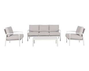 Jette 4 Piece Outdoor Lounge Setting with 1 Three-Seat Lounge, 2 Single-Seat Lounges and 1 Coffee Table - White