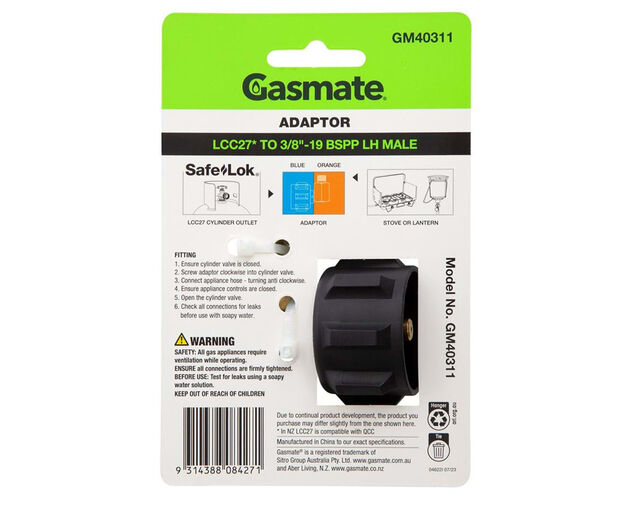 Gasmate 90° Adaptor - LCC27 TO 3/8" BSPP LH, , hi-res