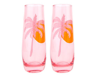 Cheers Stemless Glass Champagne Flutes Desert Palms - Powder Pink Set of 2