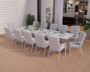 Jette 12 Seater Extension Dining Setting Bundle - Bone