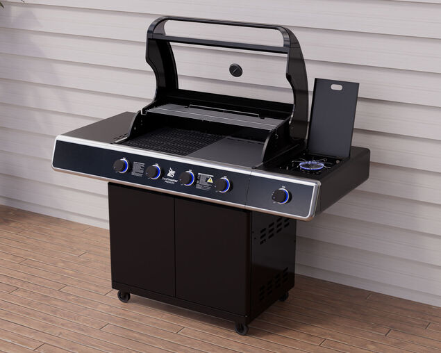 Beefmaster Premium T-Series 4 Burner BBQ on Classic Cart with Stainless Steel Side Burner, , hi-res