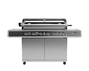 Deluxe Beefmaster T-Series 6 Burner BBQ on Deluxe Cart with Cast Iron Side Burner