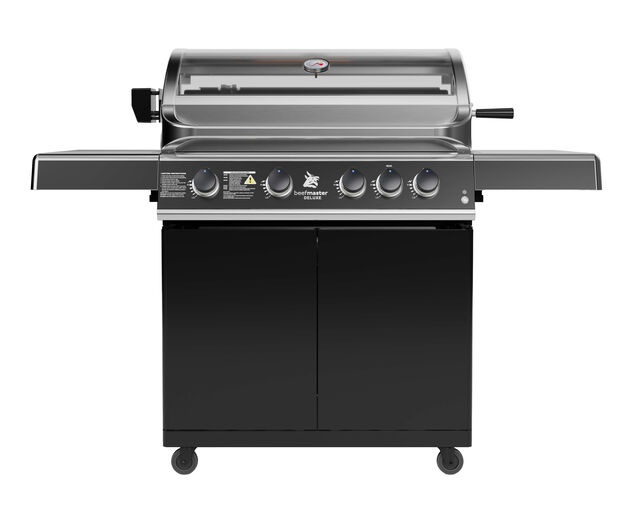 Beefmaster Deluxe T-Series 4 Burner BBQ on Classic Cart with Folding Shelves, , hi-res image number null