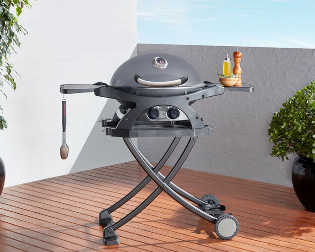 Ziggy Classic Twin Grill LPG BBQ on Folding Cart (Grey), Gunmetal Grey, hi-res