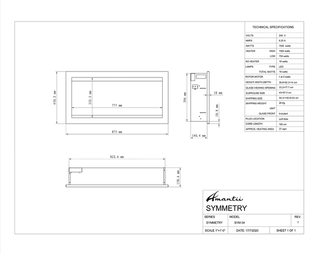 Amantii Smart 34" Clean face Electric Built-in with log and glass, black steel surround, , hi-res