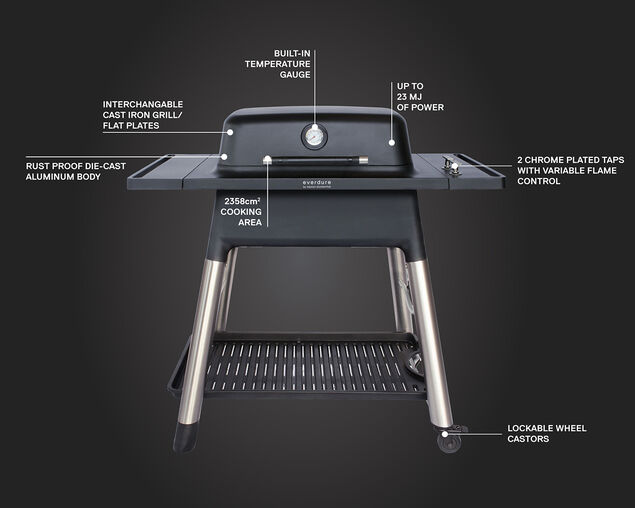 Everdure by Heston Blumenthal FORCE 2 Burner BBQ with Stand (Black), Black, hi-res