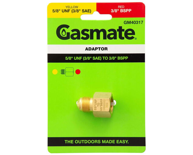 Gasmate Adaptor-  5/8"-18 UNF Male (3/8" SAE) to 3/8"-19 BSPP Female, , hi-res