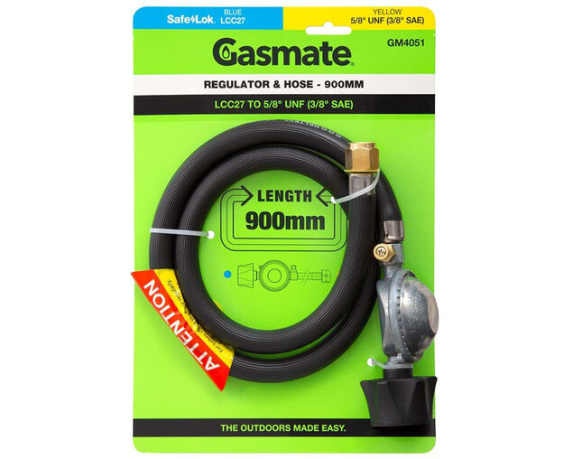 Gasmate PVC Hose & Regulator - 900mm (LCC27 TO 5/8" UNF (3/8" SAE)), , hi-res