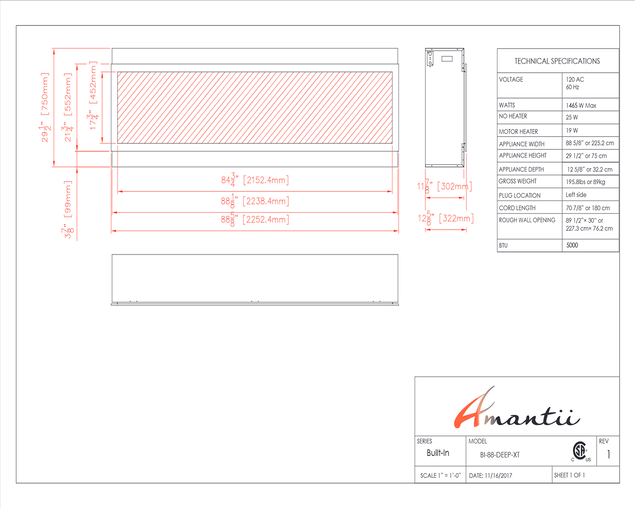 Amantii Smart 88″ Wide – Deep Indoor or Outdoor Electric Built-in only with Black Steel Surround, , hi-res