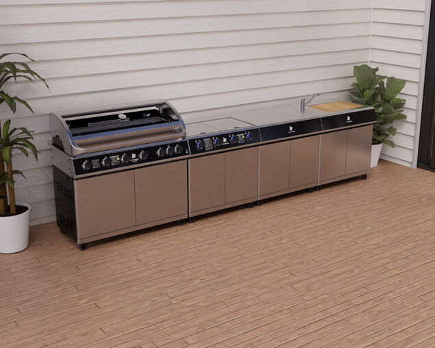Beefmaster Deluxe 6 Burner Outdoor Kitchen with Range, Sink & Bench on Deluxe Carts, , hi-res