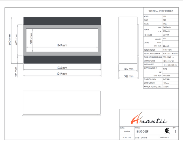 Amantii Smart 50" Electric Deep Built-in only comes with optional black steel surround, , hi-res