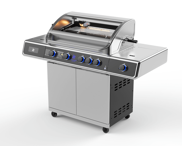 Deluxe Beefmaster T-Series 4 Burner BBQ on Deluxe Cart with Cast Iron Side Burner, , hi-res image number null