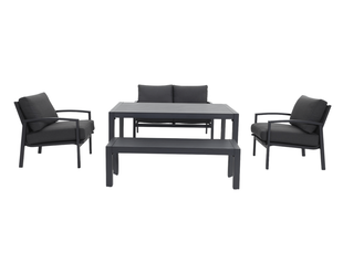 Jette 7 Seater Low Dining Bundle - Gunmetal Grey, Gunmetal Grey Jette 7 Seater Low Dining Bundle - Gunmetal Grey