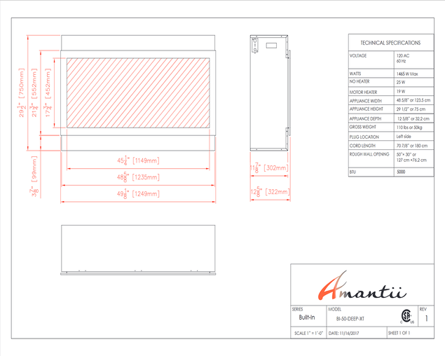Amantii Smart 50″ Wide – Deep Indoor or Outdoor Electric Built-in only with Black Steel Surround, , hi-res