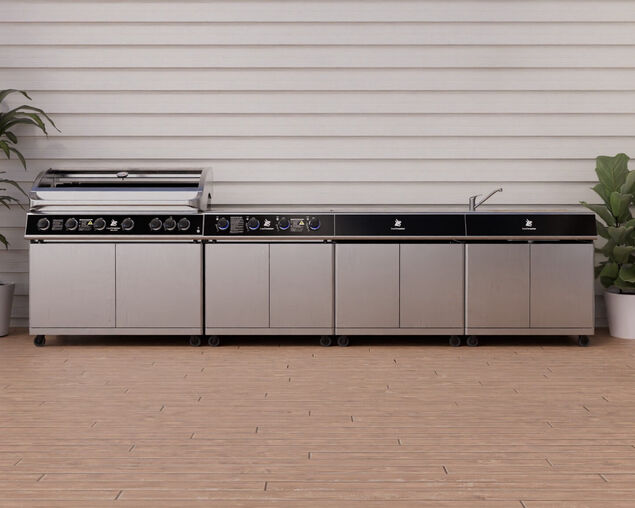 Beefmaster Deluxe 6 Burner Outdoor Kitchen with Range, Sink & Bench on Deluxe Carts, , hi-res