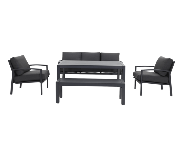 Jette 8 Seater Low Dining Setting Bundle - Gunmetal Grey, Gunmetal Grey, hi-res