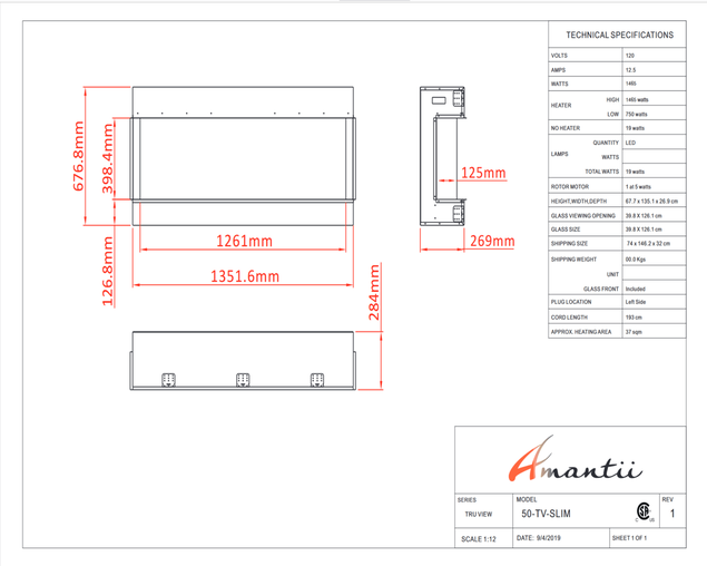 Amantii Smart 50" unit – 10 5/8" in depth 3 sided glass fireplace, , hi-res
