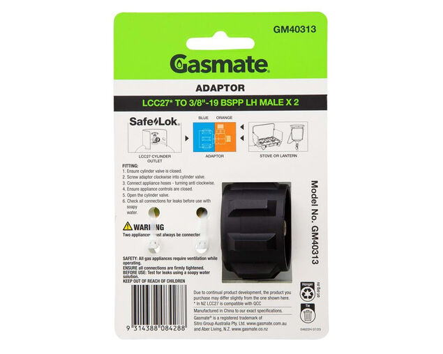 Gasmate Adaptor - LCC27 TO TWIN 3/8" BSPP LH, , hi-res