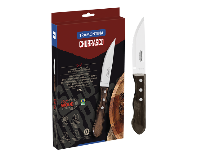 Tramontina 4Pc Polywood Jumbo Steak Knife Set - Brown, , hi-res
