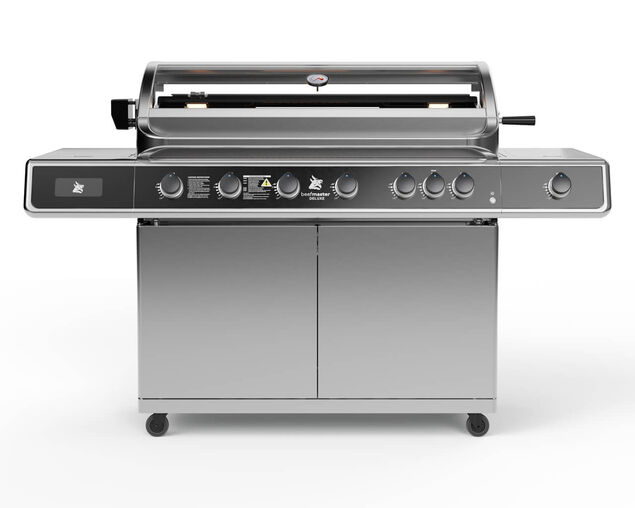Deluxe Beefmaster T-Series 6 Burner BBQ on Deluxe Cart with Cast Iron Side Burner, , hi-res