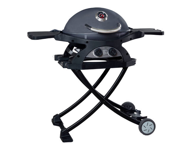 Ziggy Classic Twin Grill LPG BBQ on Folding Cart (Grey), Gunmetal Grey, hi-res