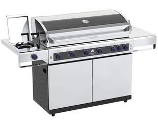 Deluxe Beefmaster 6 Burner BBQ on Deluxe Cart with Cast Iron Side Burner