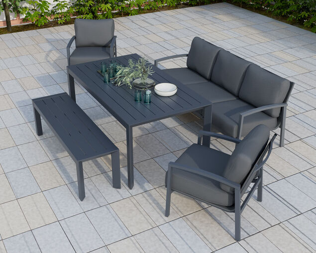 Jette 8 Seater Low Dining Setting Bundle - Gunmetal Grey, Gunmetal Grey, hi-res