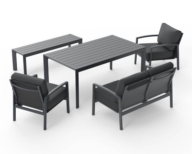 Jette 7 Seater Low Dining Bundle - Gunmetal Grey, Gunmetal Grey, hi-res