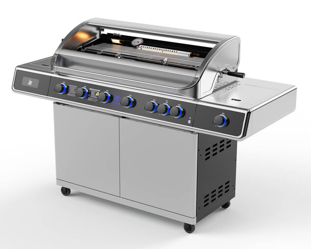 Deluxe Beefmaster T-Series 6 Burner BBQ on Deluxe Cart with Cast Iron Side Burner, , hi-res image number null