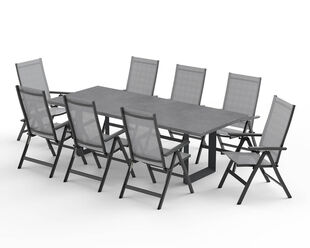 Frankie-Avalon 9 Piece Dining Setting (Gunmetal Grey)