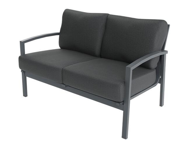 Jette 5 Piece Outdoor Low Dining Setting with 1 Two-Seat Lounge, 2 Single-Seat Lounges, 1 Table and 1 Bench - Gunmetal Grey, , hi-res