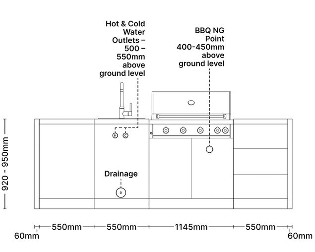 Alfresco Kitchen Co with Ziegler and Brown Grand Turbo 4 Burner Built-In BBQ ,Single Drawer Module, Single Sink, And Single Storage Module, , hi-res