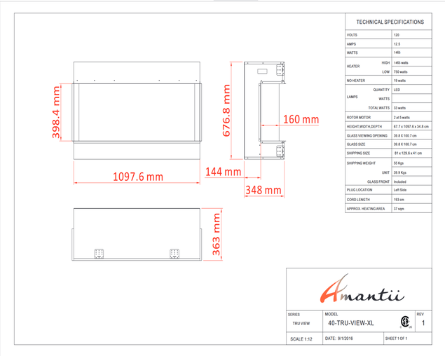 Amantii Smart 40" 3 sided glass electric fireplace Built-in only, , hi-res