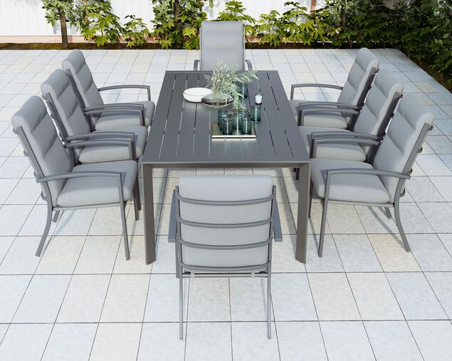 Jette 8 Seater Dining Setting Bundle - Gunmetal Grey, Gunmetal Grey, hi-res