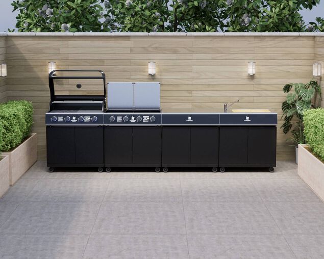 Beefmaster Premium 4 Burner Outdoor Kitchen with Range, Sink & Bench on Classic Carts, , hi-res