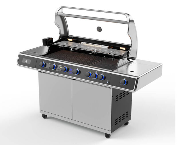 Deluxe Beefmaster T-Series 6 Burner BBQ on Deluxe Cart with Cast Iron Side Burner, , hi-res