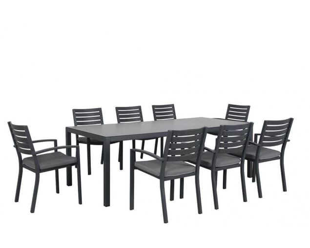 Boston 9 Piece Slatted Dining - Gunmetal Grey, Gunmetal Grey, hi-res image number null