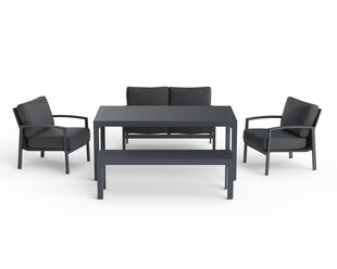 Jette 7 Seater Low Dining Bundle - Gunmetal Grey